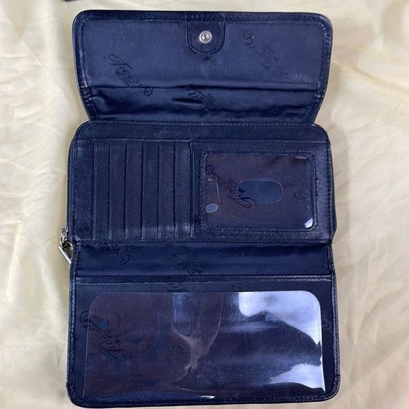 Fossil Black Leather Tri-Fold Wallet Checkbook Zip Coin Snap Closure - Picture 8 of 8
